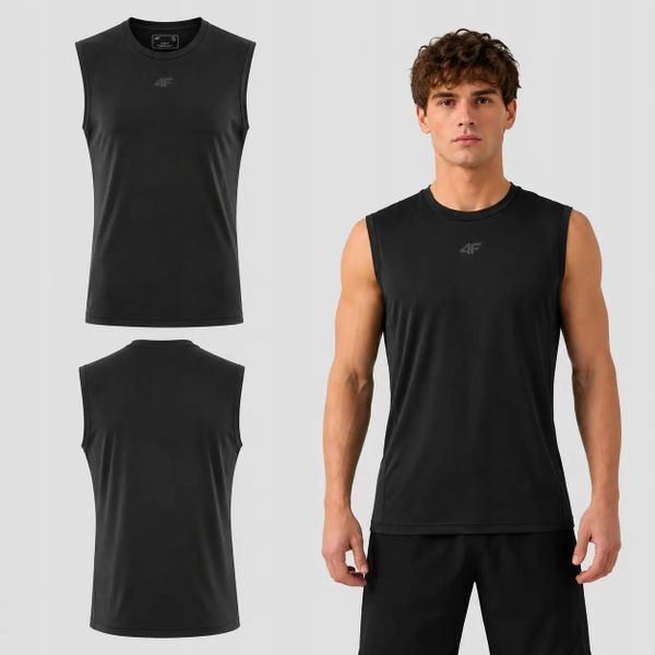 KOSZULKA BEZ RĘKAWÓW 4F T-SHIRT MĘSKI SPORTOWY TRENINGOWY. Czarne t-shirty męskie 4f, m, bez wzorów, z dresówki, bez kołnierzyka. Za 79.99 zł.