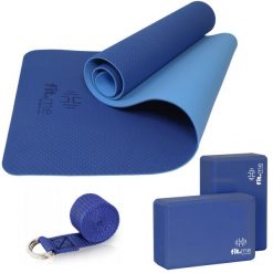 Zestaw mata do jogi, 2 kostki do jogi i pasek do jogi FIT.ME. Niebieskie paski męskie FIT.ME, bez wzorów, sportowe. W wyprzedaży za 109.99 zł.