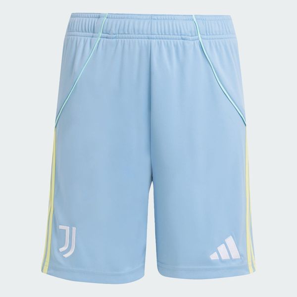 Spodenki wyjazdowe Juventus 25/26. Niebieskie szorty męskie Adidas, z materiału, bez kołnierzyka. Za 125.30 zł.