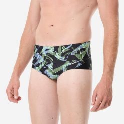 Slipki pływackie męskie Decathlon All Vibe. Czarne kąpielówki męskie Decathlon, m, bez wzorów, z materiału, na fitness i siłownię. Za 79.99 zł.