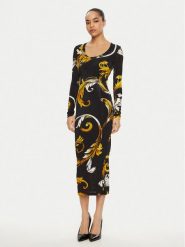 Versace Jeans Couture Sukienka codzienna 78HAO920 JS471 Czarny Regular Fit. Czarne sukienki damskie Versace Jeans Couture, na co dzień, bez wzorów, z jeansu, bez kołnierzyka, bez ramiączek, proste. Za 819.99 zł.