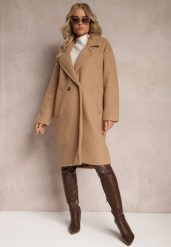 Brązowy Dwurzędowy Płaszcz Oversize z Wełną Spolete. Brązowe płaszcze damskie Renee, bez wzorów, z wełny, eleganckie. Za 289.99 zł.