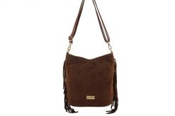 Zamszowa torebka boho z frędzlami - Brązowa. Brązowe torebki klasyczne damskie Barberinis, bez wzorów, z jeansu, małe, zamszowe, bez dodatków. Za 217.99 zł.