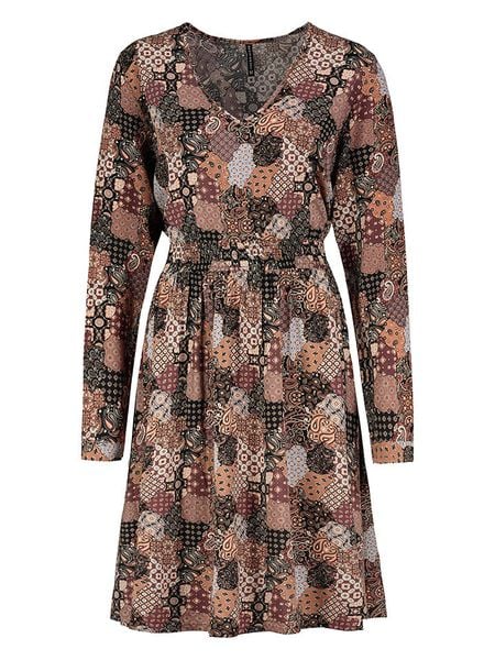 Fresh Made Sukienka w kolorze czarno-brązowym rozmiar: XS. Brązowe sukienki damskie Fresh Made, na imprezę, s, bez wzorów, z wiskozy, klasyczne, bez kołnierzyka, bez ramiączek, midi. Za 41.49 zł.