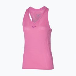 Koszulka do biegania damska Mizuno Aero Tank. Czerwone bluzki sportowe damskie Mizuno, l, bez wzorów, z materiału, bez ramiączek. Za 89.99 zł.