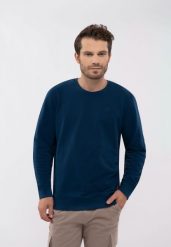 Gładka bluza B-ANDY. Niebieskie bluzy bez kaptura męskie Volcano, m, z bawełny. Za 139.99 zł.