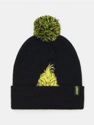 Czapka z pomponem i haftem Grinch - czarny. Czarne czapki męskie Sinsay, bez wzorów. Za 29.99 zł.