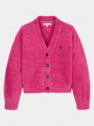 Tommy Hilfiger Kardigan KG0KG07711 Różowy Regular Fit. Czerwone swetry dziewczęce Tommy Hilfiger, bez wzorów, z syntetyku, bez kołnierzyka. Za 469.99 zł.