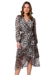 Stylove Sukienka w kolorze kremowym rozmiar: L. Brązowe sukienki damskie Stylove, l, bez wzorów, z tkaniny, bez kołnierzyka, bez ramiączek, midi, kopertowe. Za 284.82 zł.