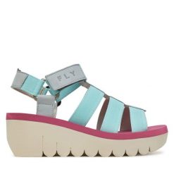 Sandały Fly London. Niebieskie sandały damskie Fly London, bez wzorów, bez obcasa, na koturnie. Za 279.99 zł.