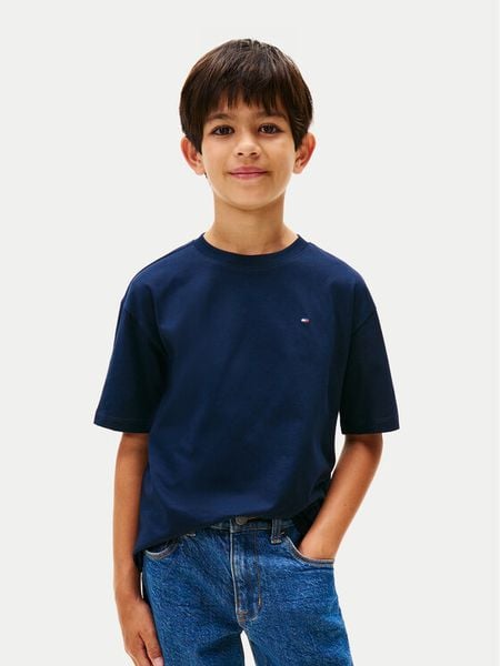 Tommy Hilfiger T-Shirt Essential Flag KB0KB09646 Granatowy Regular Fit. Niebieskie t-shirty chłopięce Tommy Hilfiger, bez wzorów, z bawełny, bez ramiączek. Za 89.99 zł.