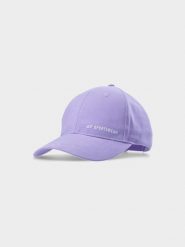 4F Czapka z daszkiem strapback damska - fioletowa M. Fioletowe czapki z daszkiem damskie 4f, bez wzorów, z bawełny. W wyprzedaży za 29.99 zł.