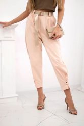Spodnie Summer Punto z zapięciem na nogawkach morelowy. Pomarańczowe spodnie materiałowe damskie KESI, bez wzorów, z bawełny, eleganckie, plus size. Za 204.91 zł.