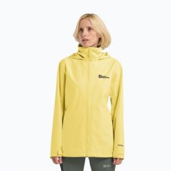 Kurtka przeciwdeszczowa damska Jack Wolfskin Trailtime 2L. Żółte kurtki przeciwdeszczowe damskie Jack Wolfskin, l, bez kaptura. Za 409.99 zł.