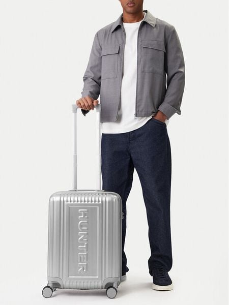 Hunter Walizka kabinowa CEO-HUNTER-S-002-08-SILVER Srebrny. Szare walizki Hunter, bez wzorów, z tworzywa sztucznego. Za 299.99 zł.