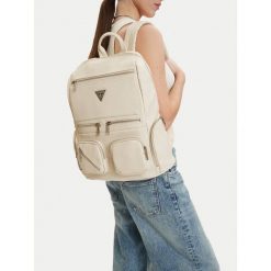 Plecak Guess Jeans. Białe plecaki damskie Guess Jeans, z aplikacjami, z jeansu, sportowe. Za 299.99 zł.