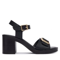 Sandały Tamaris. Czarne sandały damskie Tamaris, bez wzorów, bez obcasa, na słupku. Za 409.99 zł.