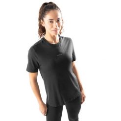 Damska koszulka treningowa z krótkim rękawem Fitness Siroko Plan. Czarne bluzki sportowe damskie SIROKO, xl, bez wzorów, z materiału, bez ramiączek. Za 84.00 zł.