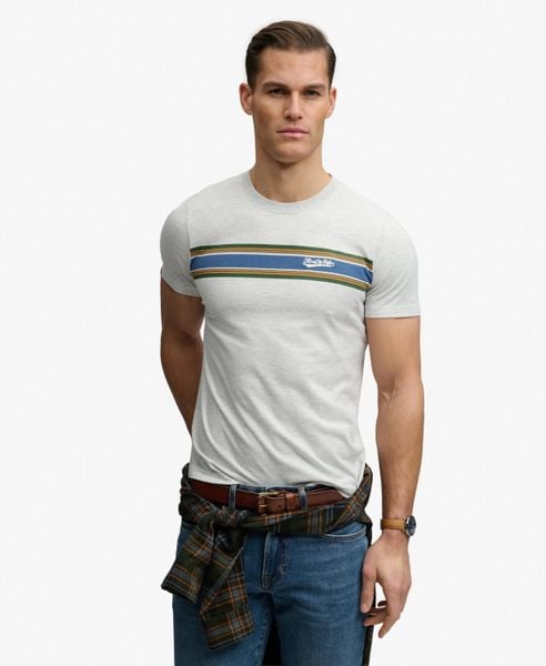 Superdry T-shirt Outdoor Stripe Logo Relaxed z bawełny organicznej – Glacier. Szare t-shirty damskie Superdry., xl, bez wzorów, z bawełny, bez kołnierzyka. Za 202.95 zł.