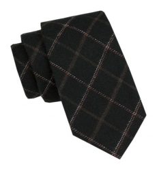 Wełniany Krawat - Alties - Czarny w Kratkę. Czarne krawaty i muchy męskie Alties, bez wzorów, z bawełny. Za 55.00 zł.