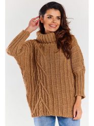 Awama Sweter w kolorze karmelowym rozmiar: onesize. Brązowe golfy damskie Awama, bez wzorów, ze splotem, bez ramiączek. Za 175.67 zł.