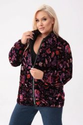 Welurowa lekko ocieplona kurtka bomberka Leafia w kwiaty PLUS SIZE XXL OVERSIZE. Czerwone kurtki damskie Moda Size Plus Iwanek, na jesień, plus size, bez wzorów, z jeansu, bez kaptura. Za 299.90 zł.