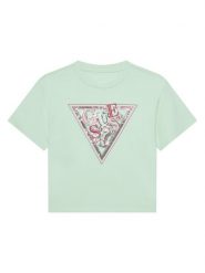 Guess T-Shirt J5GI04 K6YW4 Zielony Regular Fit. Zielone koszulki dziewczęce Guess, z aplikacjami, z bawełny, bez ramiączek. Za 59.99 zł.