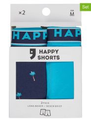 Happy Shorts Bokserki (2 pary) w kolorze granatowo-turkusowym rozmiar: M. Niebieskie bokserki męskie Happy Shorts, bez wzorów. Za 52.67 zł.