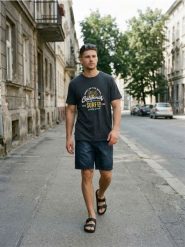 Szorty jeansowe loose jogger z efektem sprania - niebieski. Niebieskie szorty męskie Sinsay, z jeansu, bez kołnierzyka. Za 49.99 zł.