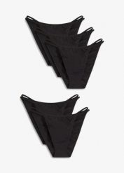 Figi mini tanga z bawełną organiczną (5 par). Czarne figi damskie bonprix, bez wzorów, z bawełny. Za 64.99 zł.