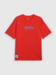 4F T-shirt loose z nadrukiem męski - czerwony XL. Czerwone t-shirty męskie 4f, m, bez wzorów, z materiału, bez kołnierzyka. Za 69.99 zł.