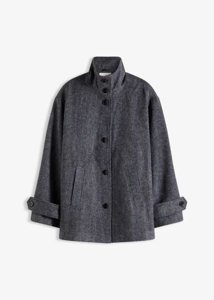 Długa kurtka bosmanka z imitacji wełny. Szare kurtki damskie bonprix, bez wzorów, z wełny, bez kaptura. Za 299.99 zł.