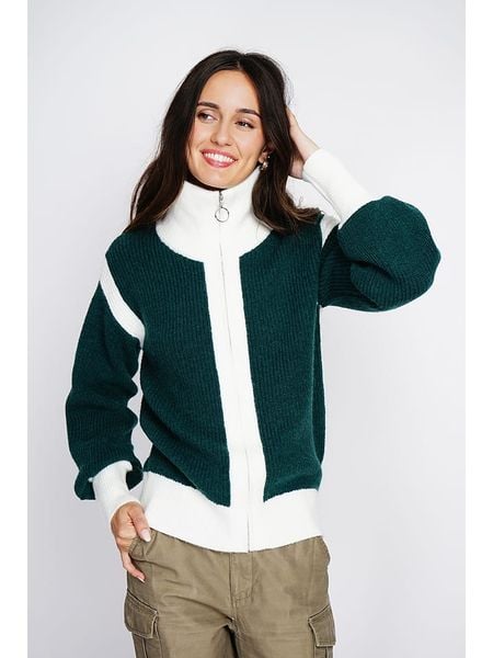 ASSUILI Kardigan w kolorze ciemnozielono-białym rozmiar: 42. Białe kardigany damskie Assuili, bez wzorów, z kaszmiru. Za 196.24 zł.