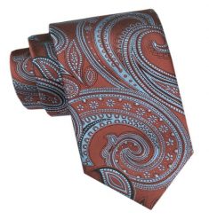 Męski Krawat - Angelo di Monti - Niebiesko-Miedziany z Orientalnym Wzorem. Niebieskie krawaty i muchy męskie Angelo di Monti, bez wzorów, z tkaniny, eleganckie. Za 45.00 zł.