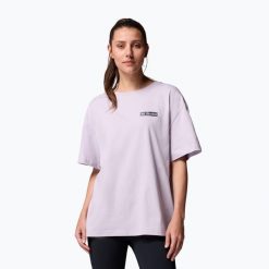 Koszulka trekkingowa damska Columbia Rolling Bend Graphic Oversized Tee. Fioletowe bluzki damskie Columbia, bez wzorów, bez kołnierzyka. Za 109.99 zł.