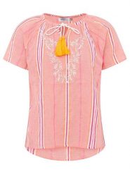 Zwillingsherz Bluzka "Summer Stripes" w kolorze koralowym rozmiar: S/M. Pomarańczowe bluzki damskie Zwillingsherz, m, z aplikacjami, z bawełny, bez kołnierzyka, bez ramiączek. Za 104.99 zł.