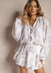Beżowy Muślinowy Kombinezon z Bawełny z Ozdobnym Wiązaniem Vimariana. Brązowe kombinezony damskie Renee, s, bez wzorów, z bawełny, eleganckie, bez kołnierzyka, bez ramiączek. Za 159.99 zł.