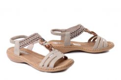 RIEKER 61855-62 beige, sandały damskie. Brązowe sandały damskie Rieker, bez wzorów, z gumy, bez obcasa. Za 255.92 zł.