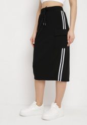 Czarna Spódnica Midi z Sznurkami w Pasie i Ozdobnymi Lampasami Afnia. Czarne spódniczki damskie Born2be, m, bez wzorów, midi. Za 29.99 zł.