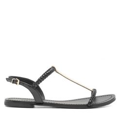 Sandały GINO ROSSI. Czarne sandały damskie Gino Rossi, bez wzorów, bez obcasa, na płaskiej podeszwie. Za 249.99 zł.