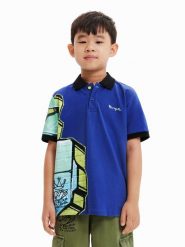 Desigual Polo 23SBLK02 Granatowy Regular Fit. Niebieskie t-shirty chłopięce Desigual, bez wzorów, z bawełny, bez ramiączek. Za 219.99 zł.