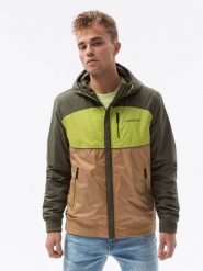 Kurtka męska sportowa - oliwkowa V7 C447 - S. Zielone kurtki treningowe męskie Ombre Clothing, m, bez wzorów. W wyprzedaży za 159.99 zł.