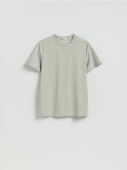 T-shirt slim z bawełną merceryzowaną - jasnozielony. Zielone t-shirty męskie Reserved, l, bez wzorów, z bawełny, bez kołnierzyka. Za 99.99 zł.