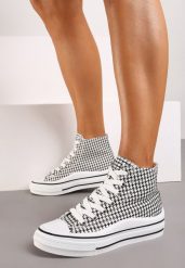 Czarno-Białe Trampki za Kostkę na Platformie Shuze. Białe trampki i tenisówki damskie Born2be, bez wzorów, za kostkę. Za 19.99 zł.
