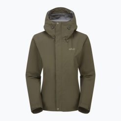 Kurtka przeciwdeszczowa damska Rab Downpour. Zielone kurtki przeciwdeszczowe damskie RAB, xs, bez kaptura. Za 459.99 zł.