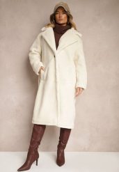 Jasnobeżowy Długi Płaszcz w Stylu Futerka Deozola. Brązowe płaszcze damskie Renee, l, bez wzorów, z jeansu, eleganckie. Za 119.99 zł.