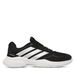 Buty do tenisa adidas. Czarne buty sportowe na co dzień damskie Adidas, bez wzorów, tenisowe. Za 329.99 zł.