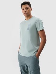 4F T-shirt regular z nadrukiem męski - turkusowy S. Niebieskie t-shirty męskie 4f, m, bez wzorów, z bawełny, bez kołnierzyka. W wyprzedaży za 39.99 zł.