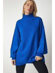 Happiness Istanbul Sweter w kolorze niebieskim rozmiar: onesize. Niebieskie golfy damskie Happiness Istanbul, bez wzorów, ze splotem, bez ramiączek. Za 82.05 zł.