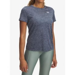 Koszulka treningowa damska Under Armour UA Tech Twist SS. Niebieskie bluzki damskie Under Armour, bez wzorów, bez ramiączek. Za 88.99 zł.